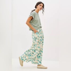 Maeve Anthropologie Teal and Cream Wide Leg Pants